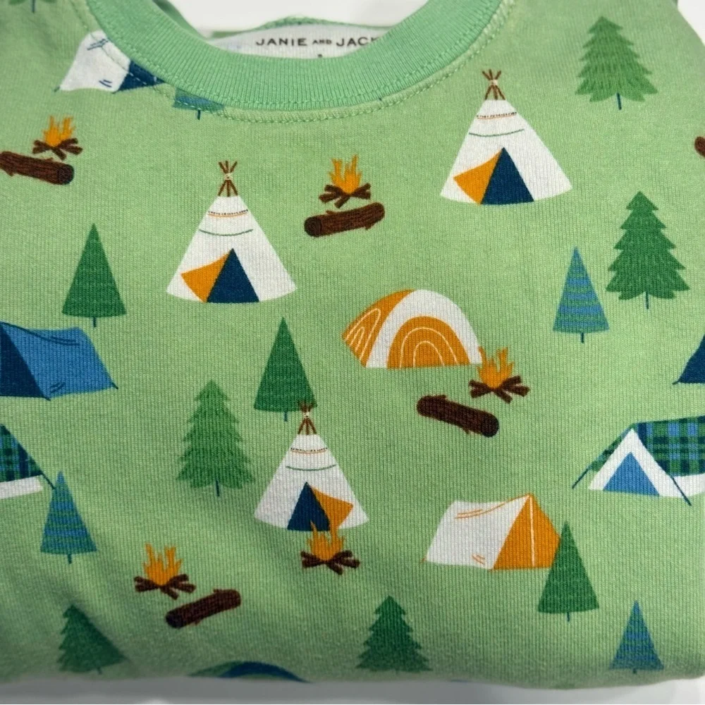 Janie and Jack Green Camping Print Pajama Set
